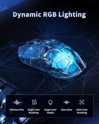 GravaStar X AIR Wireless Gaming Mouse, Futuristic Skeleton Design, True 8K Performance, PAW3950 Sensor, RGB Lighting, 56g Lightweight, Tri-Mode Connectivity - color: Transparent black, style: 8K Polling Rate