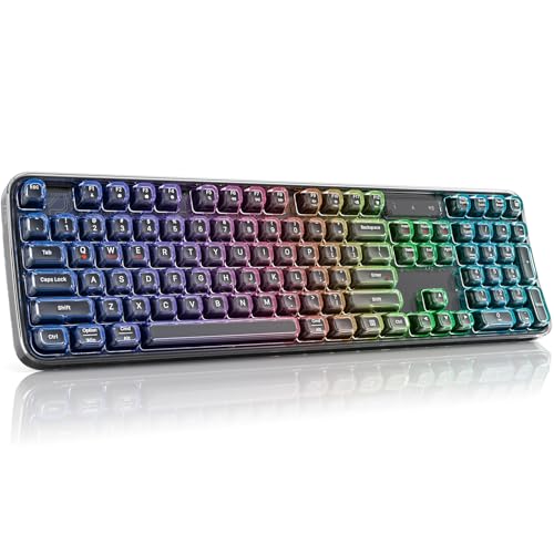 MOFII Clear Curved Ergonomic Wireless Keyboard, Tri-Mode BT5.0/2.4G/USB-C | RGB Backlit, Rechargeable, Full-Size Computer Keyboards for Laptop/PC/Desktop/iPad/Smartphone/Smart TV, Black - color: Black