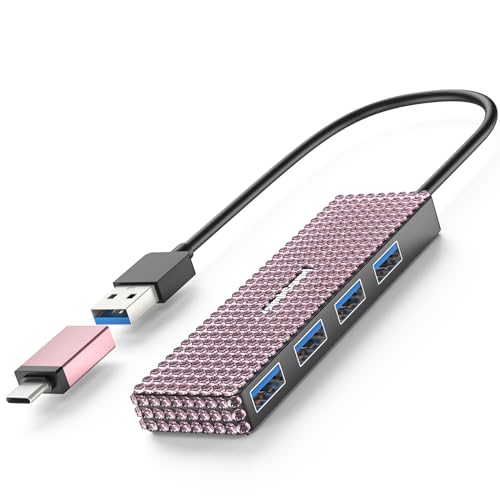 USB to USB C Adapter, YaimhSound Multi USB Port for Laptop,Pink USB Hub 3.0 | Multiple USB Expander Adapter for PC, MacBook, Mac Pro, Surface, Flash Drive, SSD, Keyboard, Mouse, Camera, Gaming - size: Pink A+C to 4 USB
