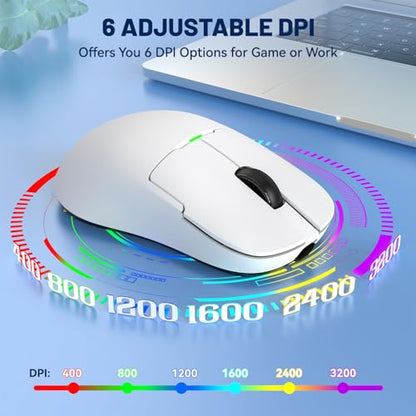 ATTACK SHARK x Ajazz AJ159 Gaming Mouse,2.4G Wireless Mouse,56g Ultralight,26K DPI PAW3395 Sensor,6 Programmable Buttons,Ergonomic Wired Gaming Mouse USB3.0 with 80M Click Switch for PC/MAC - color: AJ159 White
