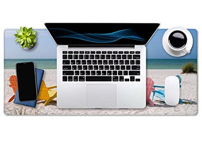 SSOIU Desk Mat, Extended Gaming Mouse Pad (35.5x15.7 in), Large Non-Slip Rubber Base Mousepad with Stitched Edges, Waterproof Keyboard Mouse Mat for Work, Game, Office, Home - Beach and Ocean Scenics - color: Beach and Ocean Scenics