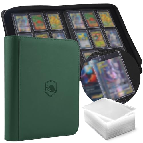 Toploader Binder, Holds 360 Toploaders, 100 Toploaders INCLUDED, 9-Pocket PU Cover Top Loader Binder for 3" x 4" Rigid Toploader, Ringless Double-Sided Toploader Card Binder for TCG, Sport Cards - color: Green, size: 9 Pocket