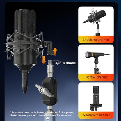 Microphone Boom Arm, 360°Rotatable Adjustable & Foldable Desk Microphone Arm Stand with 3/8"Adapters, Sturdy Aluminum Alloy Mic Arm for Podcast, Video, Gaming, Meeting,Studio (Clip-On) - style: Clip-On