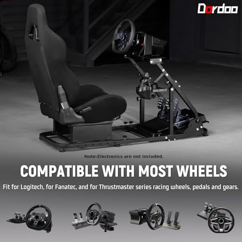 Dardoo More Stable Racing Simulator Cockpit with Game Seat Fit for Logitech G920 G923,for Thrustmaster T150,for Fanatec Steering Wheel Stand with Reinforcement Bars,Not Included Steering Wheel & Pedal