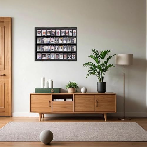 VERANI 36 Graded Sports Baseball Card Display Case Wall Mount Black | Lockable Trading Card Wall Cabinet,98% UV Block Acrylic Panel,Premium Wood Frame,Vertical Wall Mount Only - size: Large-Horizontal-Black-GoldLock