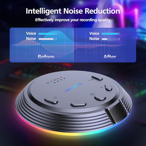 Gaming USB Microphone with 5 Voice Changes, Mute Button, Desktop Podcast Mic, Volume Control, RGB Condenser Computer Microphone for PC Gamer, YouTube, Streaming, Conference, Class - style: Dark Gray