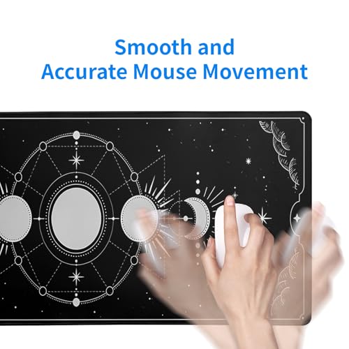 Sun Moon Gaming Mouse Pad Black Large Mouse Pad for Keyboard and Mousepad Desk Mat with 3mm Non-Slip Base and Stitched Edge for Gaming and Office Computer Mat Protector Mat 31.5x11.8 Inch - color: Sun Moon