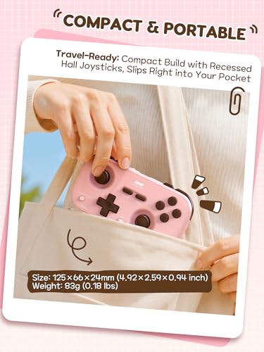IINE Retro Pocket Game Controller with Hall Effect Joysticks, Switch 1 & 2 Compatible, Wireless Gamepad for Steam Deck, PC, Android, iOS, Customizable D-Pad, Vibration & Motion Control (Berry Choco) - color: Berry Choco