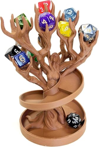 MunnyGrubbers - Tree Goddess Dice Tower - (Random 7PCS D20 Dice Set Included) - No Paint Odorless Plastic - Tabletop Roleplaying Game - Dice Roller - Dungeons and Dragons - DND - D&D - (Brown)