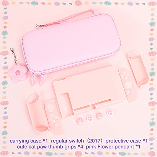 DLseego Pink Switch Case Set Carrying Case with 10 Slots Cute Protective Dockable Hard Shell with 4PCS Lovely Cat Paw Thumb Grips Caps and 1PC Flower Blossom Chain for Switch 2017 Version - color: Pink, size: Switch 1 6.3inch
