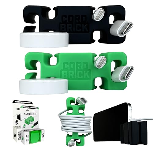 2PK Silicone + Steel Weighted Cord Holders for Nighstand, Cable Wraps for Travel, iPhone Accessories, Small Graduation Gifts for College Students, Guys, Men. Black/Green - color: (G) Green, size: Black and
