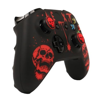 Skull Controller Skin Cover Compatible with Xbox one Controller, RALAN Protector Case, Customised Thumb Grips Caps - color: skull Black Red