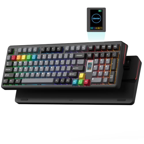 Keymatic Mechanical Keyboard Wireless,98% Pink Creamy Keyboard Gaming Keyboard,3 Mode with Multimedia Screen,RGB Backlit,Black - color: Black