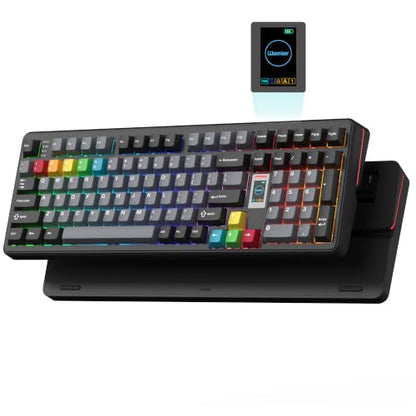 Keymatic Mechanical Keyboard Wireless,98% Pink Creamy Keyboard Gaming Keyboard,3 Mode with Multimedia Screen,RGB Backlit,Black - color: Black