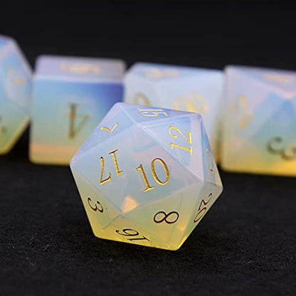 Haxtec Opal Dice DND Dice Set Gemstone D&D Dice with Dice Case Compatible with Dungeons and Dragons TTRPG DND Master Gift-Opal - color: White