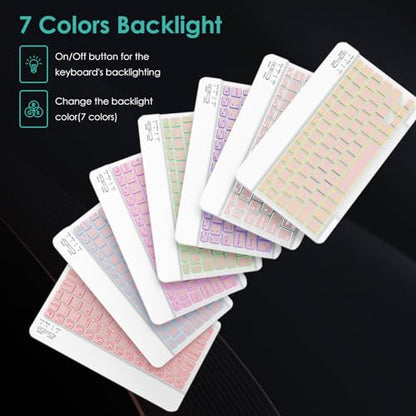 LAMA 7 Colors Backlit Bluetooth Keyboard and Mouse Combo for iPad Pro/Air/Mini, Ultra-Slim Rechargeable Wireless Keyboard and Mouse for iPhone 15/14/13 Pro/Samsung/PC/Laptop/iOS/Windows/Android,PK - color: Pink