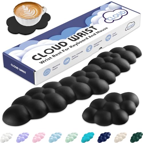 Sushret Cloud Wrist Rest for Keyboard and Mouse, Memory Foam PU Leather Keyboard Wrist Rest with Ergonomic Support, Non-Slip Base, Cute Arm Rest Pad & Palm Cushion, Office Desk Accessory, Black - color: 05black