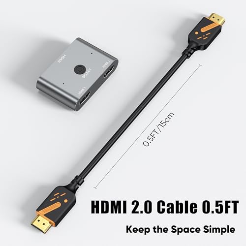 Short HDMI 2.0 Cable, 6 Inch, 2-Pack, 18Gbps, 4K@60Hz | Orange-accented for Easy ID. 2K@240Hz, ARC, HDCP2.2. Ultra-short for TV, Monitor, PC, Laptop, HDMI Switch, HDMI Splitter, KVM