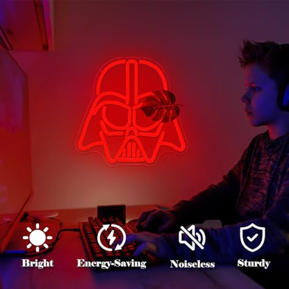 Alien Mask Neon Sign Dimmable Helmet Neon Light Sign Game LED Sign Wars gaming Light Up Sign gamer Neon Lights for Bedroom Man Cave Gamer Gift - color: Red