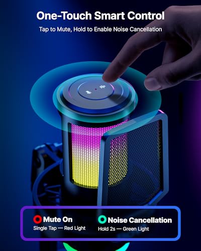 BOYA USB Gaming Microphone with Boom Arm, 192kHz/24bit, Supercardioid + ENC Noise Cancellation, Touch Mute, 9 RGB Effects, Gain Knob, Monitor Jack, Microphone for PC/PS4/PS5/Mac/Android/iOS - size: Boom Arm Version