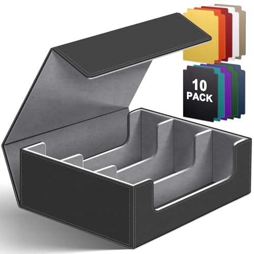 Homthy 1800+ Card Deck Case for Trading Cards, Leather Magnetic Closure Commander Card Storage Box Magic Card Protectors Fit for MTG TCG and Sport Cards - color: 1800+ Black