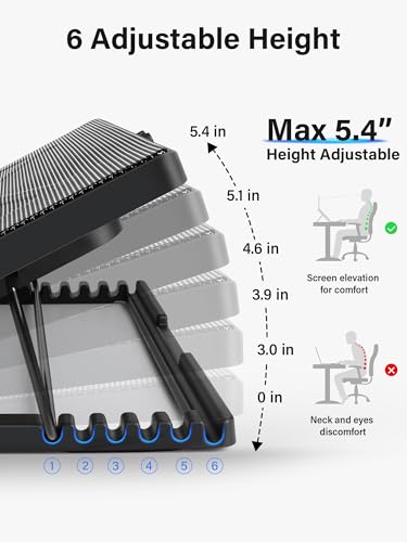 Kootek Laptop Cooling Pad, Laptop Cooler with 5 Quiet Fans for 12"-17" Computer PC Notebook Gaming Laptop Fan, Height Adjustable Laptop Cooling Stand Laptop Accessories (Multi Colors)