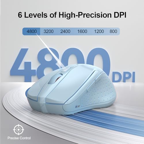 TECKNET Wireless Mouse, BT 5.0/2.4G, Silent 4800 DPI 6 Buttons, Lightblue | Bluetooth 5.0/3.0 & USB A, 2-Device Easy Switch, Wide OS Compatible, 6-DPI, Ergonomic for S/M Hands, Extended Battery - color: Lightblue