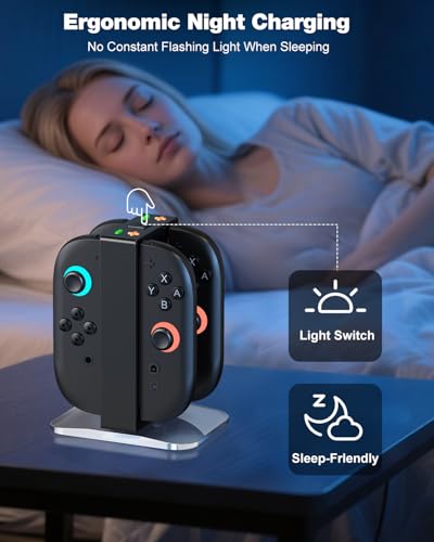 Upgraded Switch 2 Charging Dock for Nintendo Switch 2 Joycons, 4-in-1 Magnectic Controller Fast Charging Station with Adjustable 8 RGB Lights, Compact Desktop Stand for Bedroom & Gaming Setup,S - size: S-Square Sturdy Dock