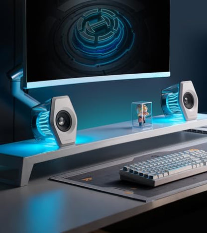Edifier G2000 Pro 2.0 RGB Gaming Speakers with 64W Peak Power, White | Virtual 7.1 Surround Sound, 270° TempoFlow Light Sync, Bluetooth 5.4/USB-C/AUX for PC, PS5, Game Console - color: White