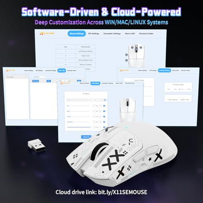 ATTACK SHARK X11SE Wireless Gaming Mouse, 59g Lightweight, White&Tape | Bluetooth/2.4Ghz Wireless/Wired Connectivity, 22K DPI, PixArt PAW3311 Gaming Sensor, 1K Polling Gamer Mice for PC/Mac - color: White&Tape