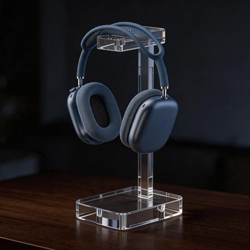 Clear Acrylic Headphone Stand for Desk, Solid One-Piece Headset Holder, Stable Non-Slip Base, Universal Headphone Hanger for Gaming Setup, Office Desk & Home Organization - color: Clear