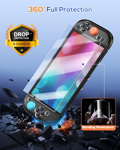 FYOUNG Protective Case for Nintendo Switch 2, Slim Hard Shell Accessories | Switch 2 Cute Case, Scratch&Shock Protection Cover with Screen Protector, 8 Thumb Grip (Translucent Black, Switch 2 7.9inch) - color: Translucent Black