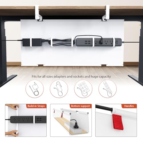 Univivi No Drill Under Desk Cable Management Tray, 28 inch Cable Management | Clamp/Screw Mount Cable Management Desk, Premium Fabric Cable Management Box, Various Sizes Wire Management for Office, Home - color: White, size: 28"L x 5.5"W