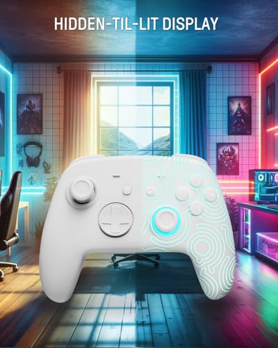 FUNLAB Switch Pro Controller Wireless Compatible with Nintendo Switch2/OLED/Lite, Hall Effect Switch Controllers, Firefly Bluetooth Remote Gamepad Control with RGB 7 LED Colors/Turbo/Motion/Paddle - White - color: White