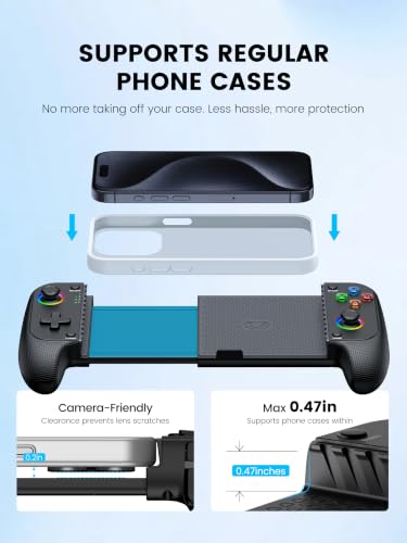 Mocagen MC1 Phone Controller for iPhone & Android – Ergonomic Grip, Low Latency, Case Friendly, Bluetooth Mobile Controller with Hall Effect Joysticks, Portable Travel Companion for Car/Leisure(Black) - color: Black