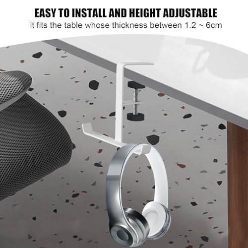 Headphone Stand Hanger Holder, Under Desk Clamp Hook Mount, Under Desk Mount Headset Hook Clip, Backpack Hanger Reduce Desk Clutter (White) - color: White