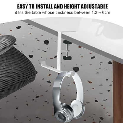 Headphone Stand Hanger Holder, Under Desk Clamp Hook Mount, Under Desk Mount Headset Hook Clip, Backpack Hanger Reduce Desk Clutter (White) - color: White