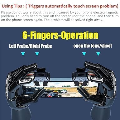 Mikirini 25 in 1 Mobile Phone Game Controller for PUBG/Fornite/Call of Duty | L2R2 gaming trigger, compatible with iPhones & Android Cell Phones, free fire, 6 fingers operation, max thickness 13mm - color: Combo