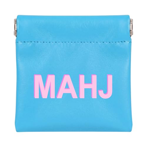 Mahjong Dice Bag Mini Tile Pouch,Solid,Blue | 3.8"x3.9" PU Leather Squeeze Closure, Compact Storage for Tiles Coins Travel, Ideal for Board Game Party Accessory - color: Blue