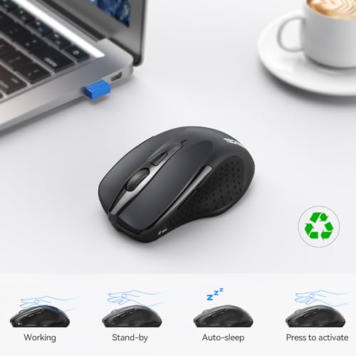 TECKNET Wireless Mouse, BT 5.0/2.4G, Silent 4800 DPI 6 Buttons, Grey | Bluetooth 5.0/3.0 & USB A, 2-Device Easy Switch, Wide OS Compatible, 6-DPI, Ergonomic for S/M Hands, Extended Battery - color: Grey