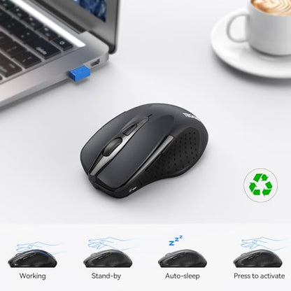 TECKNET Wireless Mouse, BT 5.0/2.4G, Silent 4800 DPI 6 Buttons, Grey | Bluetooth 5.0/3.0 & USB A, 2-Device Easy Switch, Wide OS Compatible, 6-DPI, Ergonomic for S/M Hands, Extended Battery - color: Grey