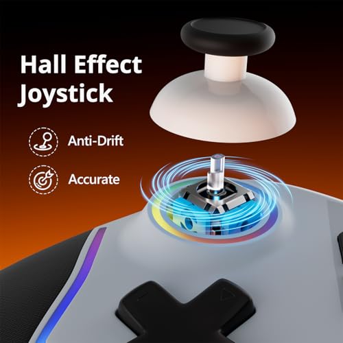 Wireless PC Controller with Hall Effect Joysticks & Triggers, 1000Hz Polling Rate, Trigger Locks, Bluetooth Pro Gaming Controller for PC/Steam/Luna/Tesla - 4 Macros and Turbo, Dynamic RGB, Silver - color: Silver