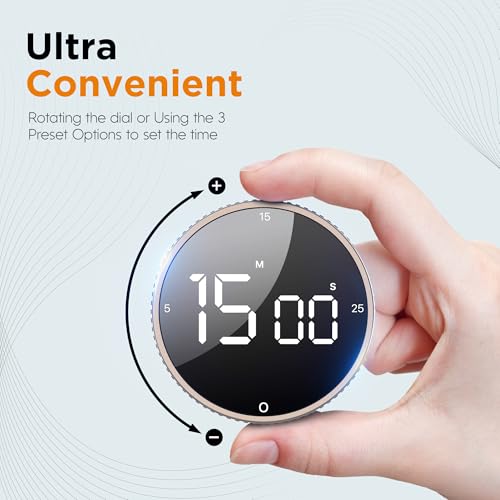Digital Kitchen Timer - Magnetic Countdown Count Up Clock with Large LED Display, 5/15/25 Min Presets, 3 Volume Levels, Rotary Dial for Cooking, Productivity, Classroom, Fitness (1, Tarnish) - color: Tarnish