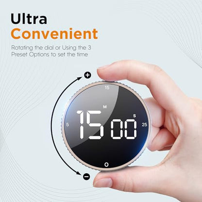 Digital Kitchen Timer - Magnetic Countdown Count Up Clock with Large LED Display, 5/15/25 Min Presets, 3 Volume Levels, Rotary Dial for Cooking, Productivity, Classroom, Fitness (1, Tarnish) - color: Tarnish