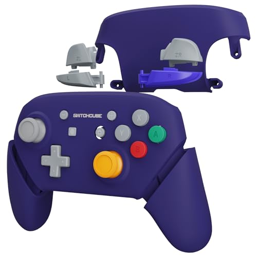 eXtremeRate Classic SwitchCube Style Faceplate Backplate Handles for Nintendo Switch Pro Controller, Soft Touch Replacement Grip Housing Shell Cover with Full Set Buttons for Nintendo Switch Pro - color: Classic SwitchCube Style - Purple