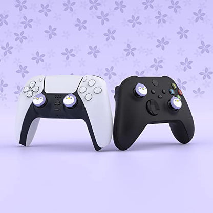 PlayVital Thumb Grip Caps for Xbox Series S/X, Xbox One, Elite Series 2 Controller, Cute Joystick Caps for ps5/EDGE/ps4, Thumbstick Cover for Switch 2 Pro/Switch Pro Controller - Penguin, Light Violet - color: Penguin Light Violet