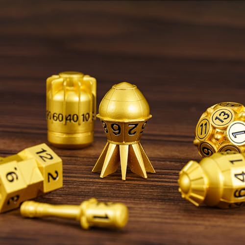 UDIXI Metal Dice Set D&D 7PCS RPG Polyhedral Metal DND Dice Set Gold Finish | Bomb Shape, Solid Metal, Cool Design, Leather Pouch Packaging, for Dungeons and Dragons Role Playing Games Tabletop Game - color: Golden Black