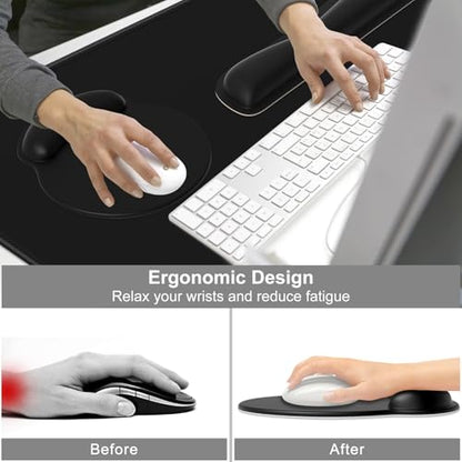 Dapesuom Large Gaming Mouse Pad, Black Mouse Pads with Wrist Rest Wrist Support, 4in1 Big XXL Desk Mat Desk Pad + Ergonomic Mousepad + Memory Foam Keyboard Mat Wrist Rest + Coaster Set for Computer - color: Jet Black