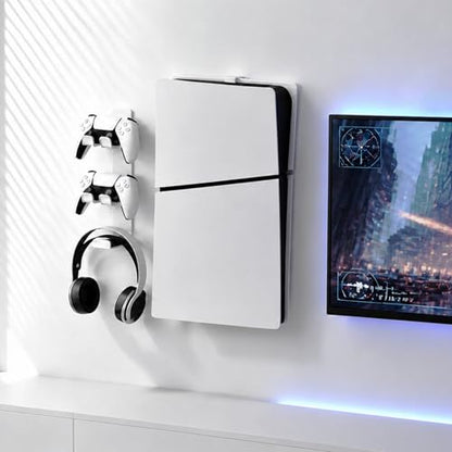 Wall Mount for PS5/PS5 Slim/PS5 Pro Console-, Sturdy Metal Bracket Compatible with All PlayStation 5 Models(Digital and Disc),+1Controller Headphone Holder, Sturdy and Not Fall Off,White - color: White