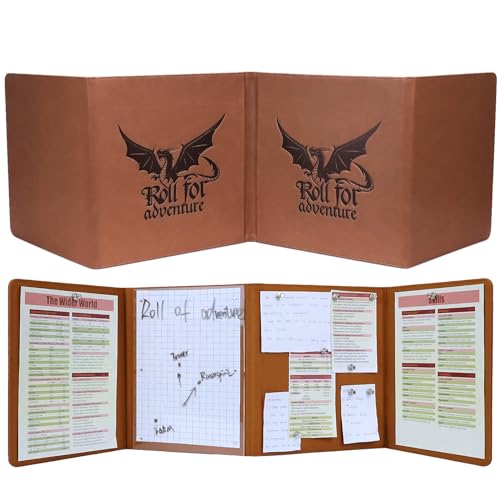 DND DM Screen 5e Dungeon Master Screen Deluxe Leather 4-Panel Customizable Magnetic Panel Game Master Screen with Magnetic Stickers, for Dungeons and Dragon, Pathfinder